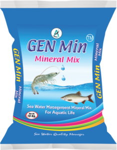 Genmin Fish water feed minerals, essential for promoting fish health and vitality in aquaculture settings."